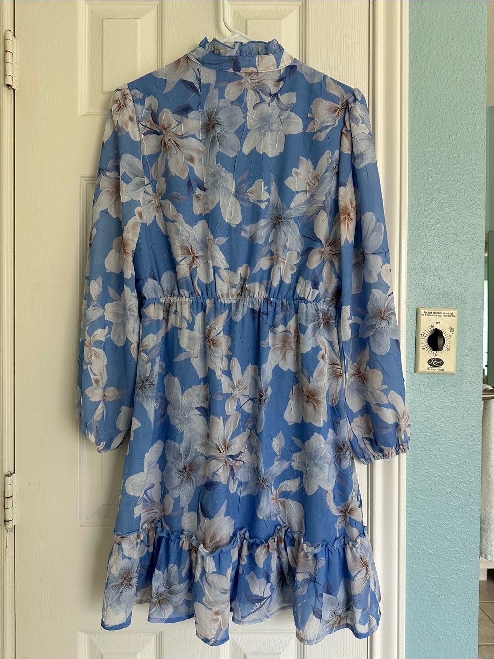 Joie Blue Floral Ruffle Mini Dress Long Sleeve Button Front Elastic Waist Small - Picture 2 of 5
